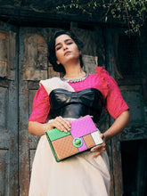 حقيبة كتف بلونين متناقضين - بنفسجي وبني