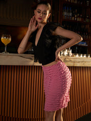 athena low cut v neck ruffles crop top