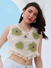 self design fringed crochet cotton top 1