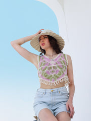 self design fringed crochet cotton top 4
