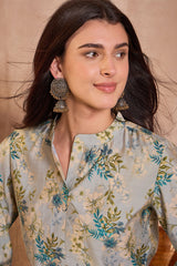 grey silk blend floral printed top