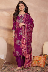 purple silk blend floral printed straight kurta trouser with dupatta