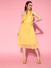 athena lemon one shoulder frill dobby tulle dress