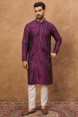 purple silk blend geometric printed straight kurta