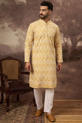 yellow viscose rayon solid embroidered straight kurta with trouser
