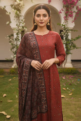 maroon rayon blend geometric printed straight kurta trousers with dupatta