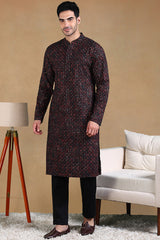 black viscose rayon ethnic motifs embroidered straight kurta for men
