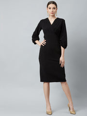 athena black v neck sheath dress