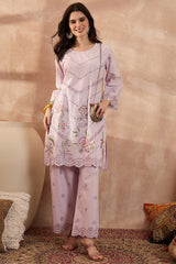 lavender pure cotton embroidered scalloped coord sets