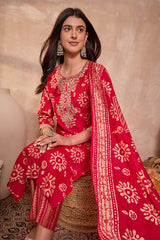 pink rayon blend floral printed straight kurta trouser with dupatta
