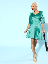 athena green waisted satin dress