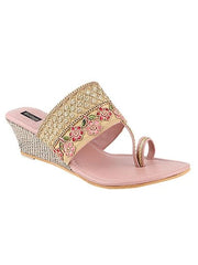 Shoetopia - Women's & Girl's Pink Woven Design Wedges Heels