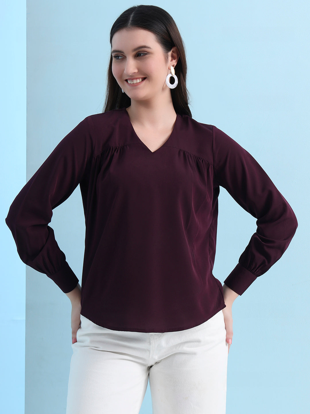casual puff sleeves solid women top 5