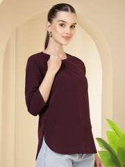 women solid keyhole neck with 3 4 sleeves lightweight casual office wear top 1