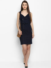 فستان نسائي من قماش الدنيم الليكرا بسحاب أمامي