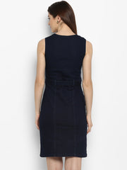 فستان نسائي من قماش الدنيم الليكرا بسحاب أمامي