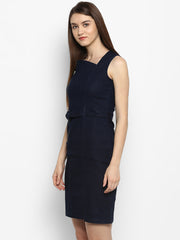 فستان نسائي من قماش الدنيم الليكرا بسحاب أمامي