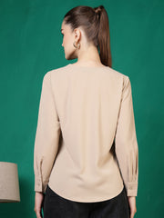 womens solid v neck long sleeve shirt with wide collar
