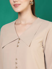 womens solid v neck long sleeve shirt with wide collar