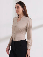 womens stylish mandarin collar solid formal shirt 2