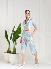 athena printed lapel collar top with palazzo co ords 1