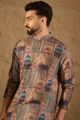 multi viscose rayon ethnic motifs embroidered straight kurta with trouser