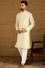 off white cotton solid printed straight kurta