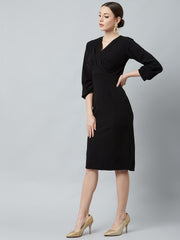 athena black v neck sheath dress