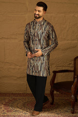 black viscose rayon abstract printed straight kurta with trouser