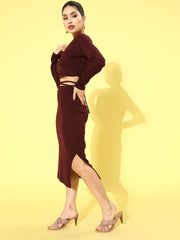 athena maroon crop wrap waist tie up top