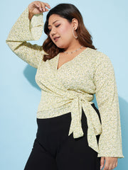 athena ample plus size floral printed bell sleeves wrap top