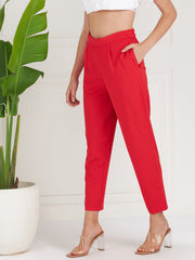 athena women red relaxed straight fit trousers