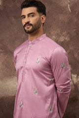 pink silk blend solid embroidered straight kurta with trouser