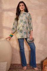 grey silk blend floral printed top