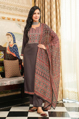 black rayon blend ajrakh printed straight kurta trousers with dupatta