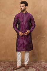 purple silk blend geometric printed straight kurta