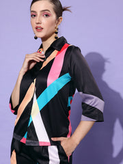 طقم ملابس نسائية من الساتان باللونين الأسود والبيج من ستايلستون