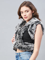 StyleStone Women's Denim and Fur Trim Bolero Crop Shrug