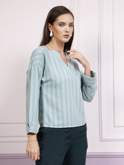 athena teal striped v neck top