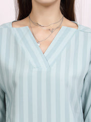 athena teal striped v neck top