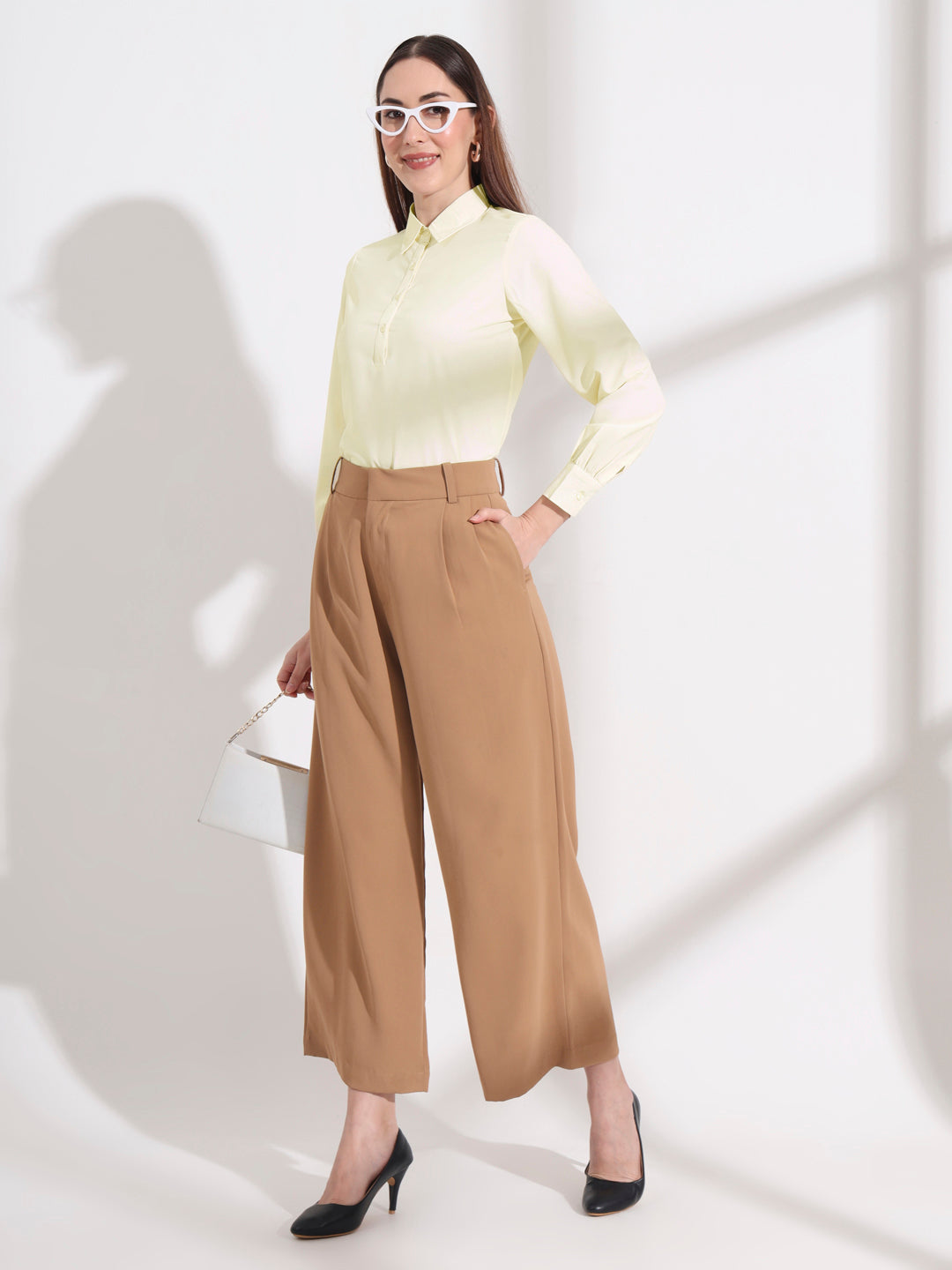 womens opaque regular sleeves shirt style top
