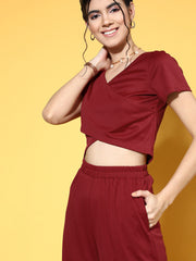 athena women charming maroon solid top with palazzos