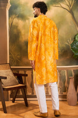 orange silk blend batik embroidered straight kurta with trouser