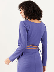 athena square neck waist tie ups fitted crop top