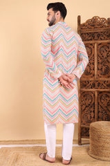 teal viscose rayon chevron embroidered straight kurta for men