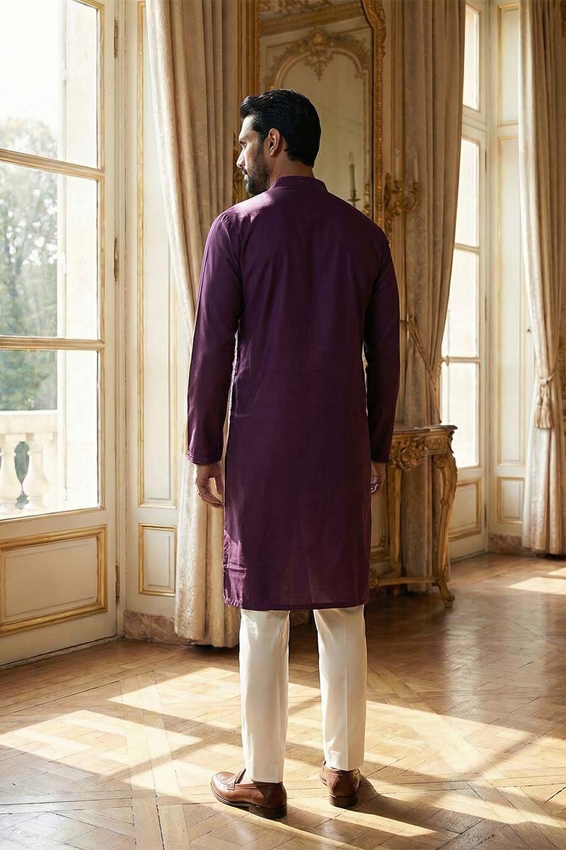 Purple Silk Blend Embroidered Straight Kurta MKU2125