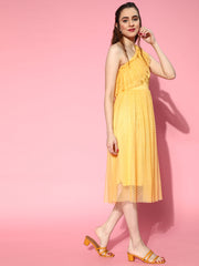 athena lemon one shoulder frill dobby tulle dress