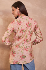 pink silk blend floral printed top