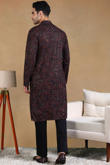 black viscose rayon ethnic motifs embroidered straight kurta for men