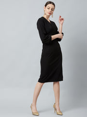 athena black v neck sheath dress